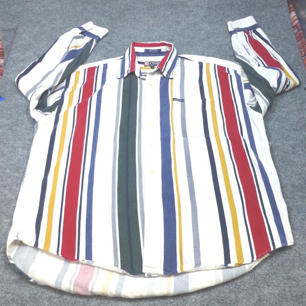 Chaps Ralph Lauren Mens XL Multi Color Vertical Stripe Cotton Button Down Shirt